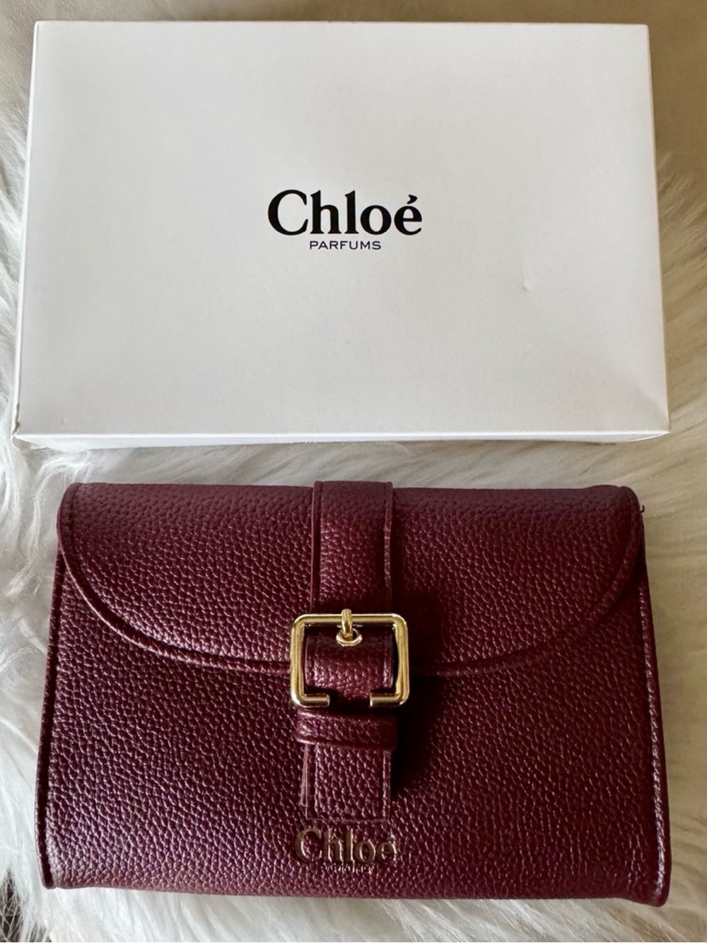GWP - Chloe Parfuma Burgundy Leather Buckle Clutch